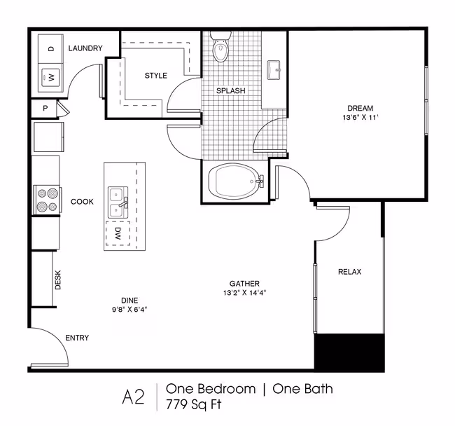 One Bedroom One Bathroom 2303 floor plan